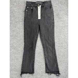 P.E Nation Denim Jeans Womens 25 Black High Rise Straight Leg Raw Hem Distressed